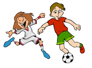 Animated picture of kids playing soccer